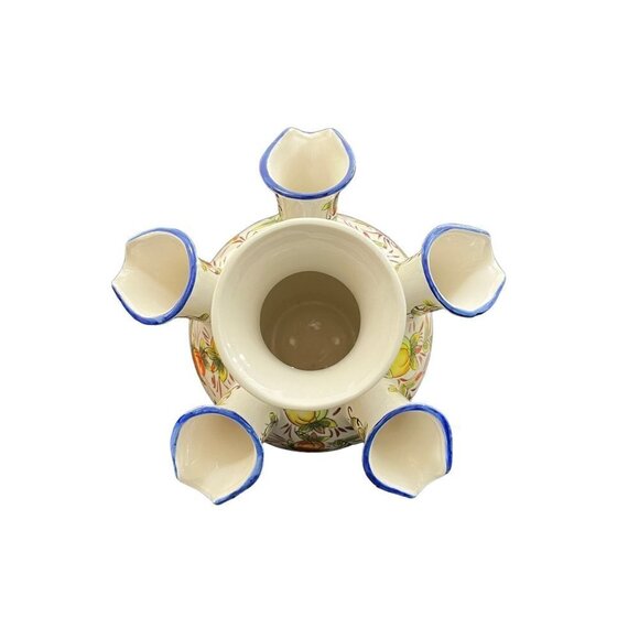 Vintage 6-neck round hand-painted ceramic vase - Picture 9 of 10